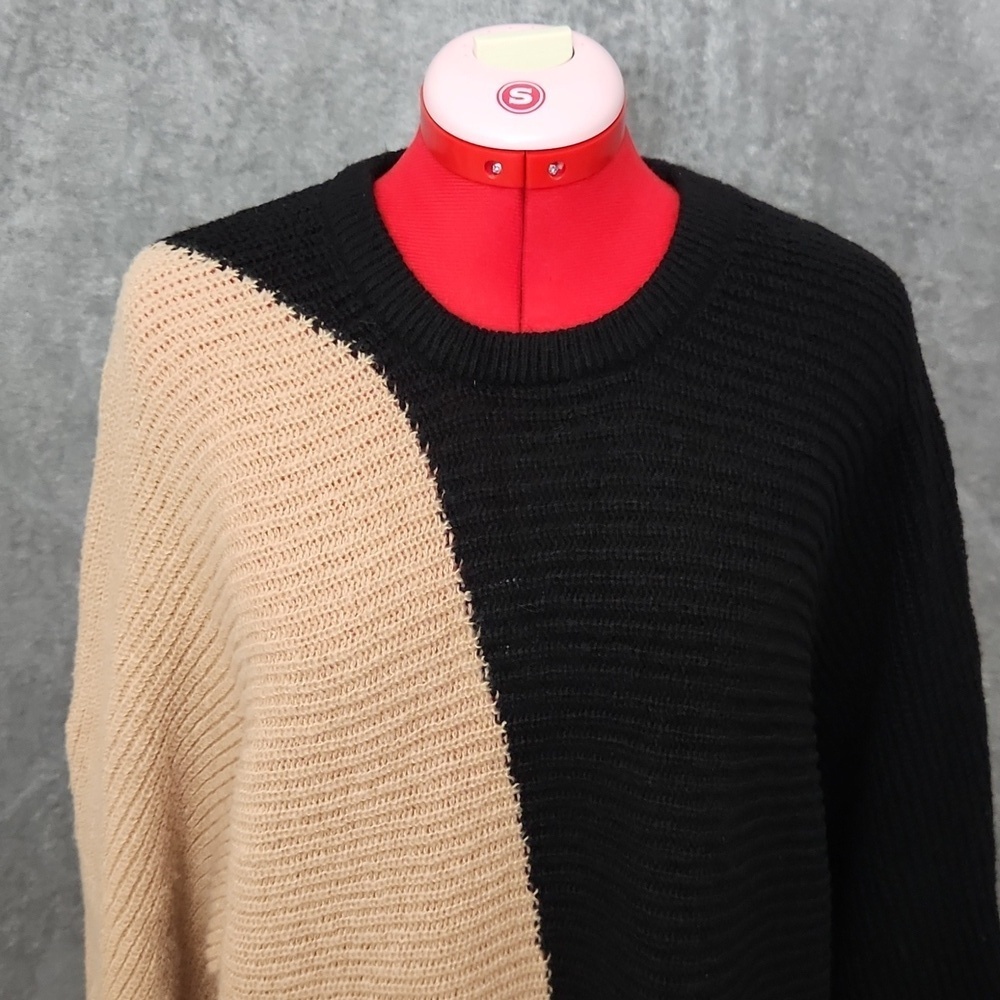 *Mud Pie Colorblock Chunky Knit Sweater Tunic Black Beige Balloon Sleeve Small - Picture 5 of 10